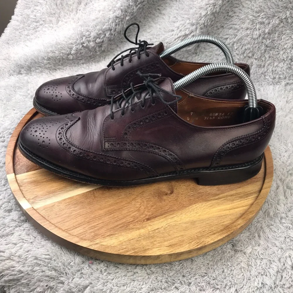 Allen Edmonds Ashland Dress Shoe Mens 9.5D Burgundy Wingtip Derby Oxford Leather